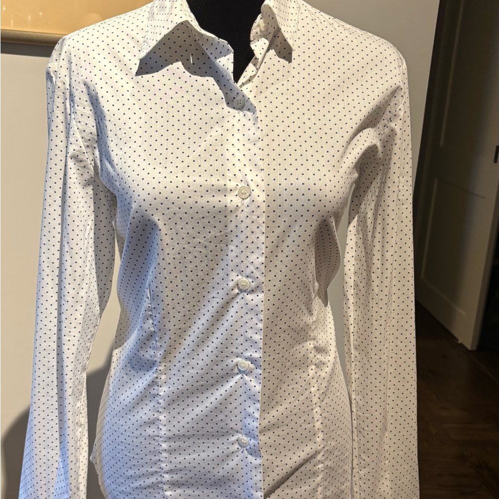 Women's White Polka Dot Button Down Shirt